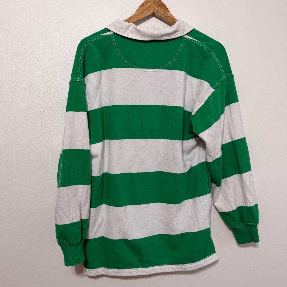 Aerie Prep Rally Rugby Sweatshirt Size XS Green Striped Polo Sweater - Picture 6 of 6